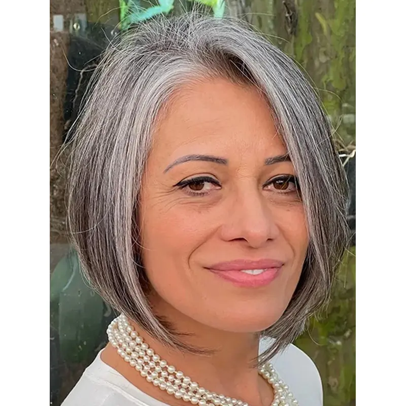 Bobs Grey 10" Straight Synthetic Wigs For White Women