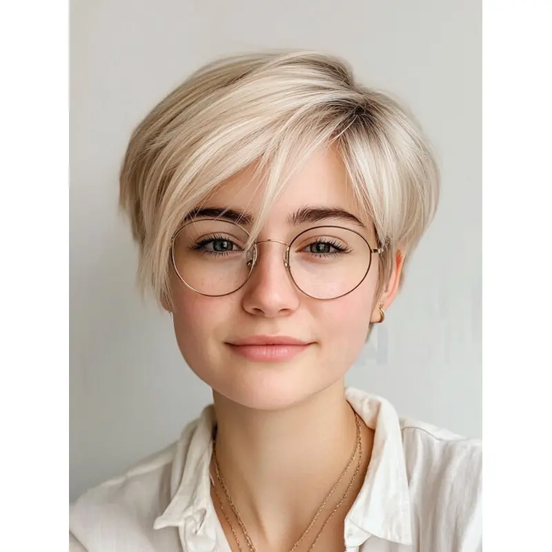 Lace Front Short Wigs Straight Boycuts Synthetic Platinum Blonde 6" Wigs