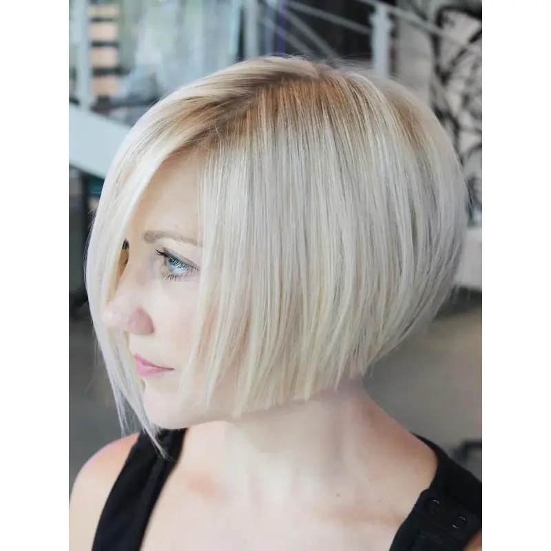 Medium Bob Wig 10" Remy Human Hair Platinum Blonde Straight Chin Length Wigs