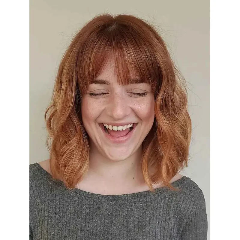 Medium Length Wigs With Bangs Wavy Synthetic Wigs Lace Front Wigs