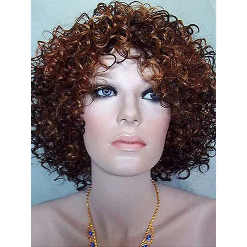 Natural Auburn Curly Chin Length Synthetic Wigs