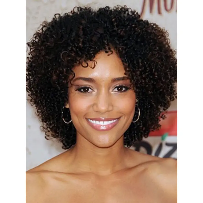 New Fashion Afro Bob Hairstyle Short Kinky Curly Lace Wig 100% Human Hair 14 Inches