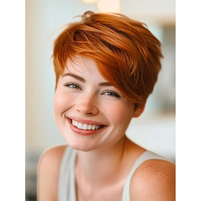 Short Human Hair Wig 4" Monofilament With Bangs Wigs