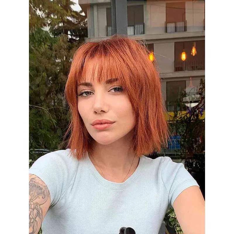 Shoulder Length Wig Lace Front With Bangs Wigs Synthetic Straight Wigs