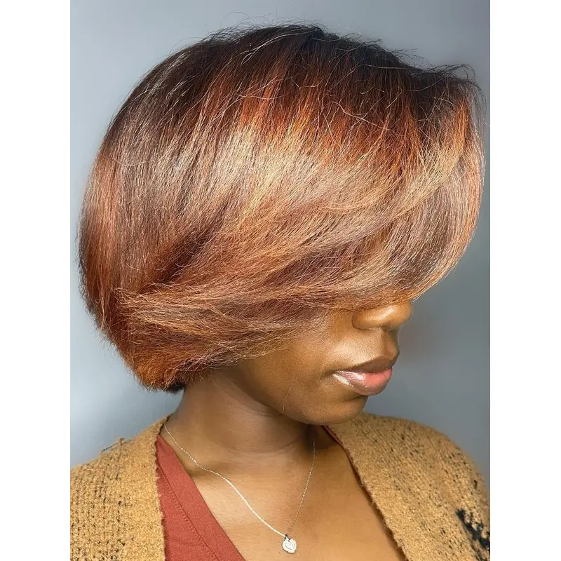 African American Short Wigs Remy Human Hair Bobs Copper Wigs