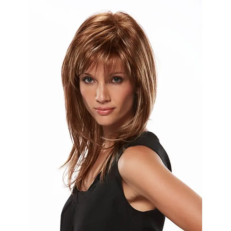 Brown Straight Synthetic Traditiona Long Wigs