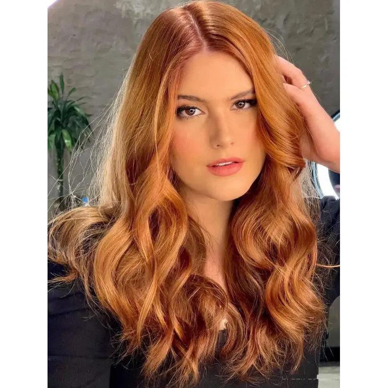 Long Hair Wig Fashion Synthetic Lace Wig Copper Wavy Long Wigs