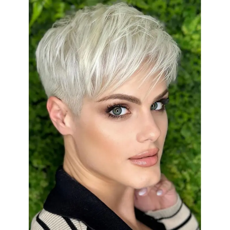 Short Human Hair Wigs Platinum Blonde Boycuts Straight Monofilament 6" Wigs