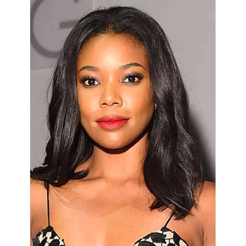 Without Bangs Wavy Shoulder Length Black Lace Front Gabrielle Union Wigs