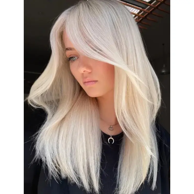 Long Straight Wig Platinum Blonde Synthetic Wig Lace Front Long Wigs