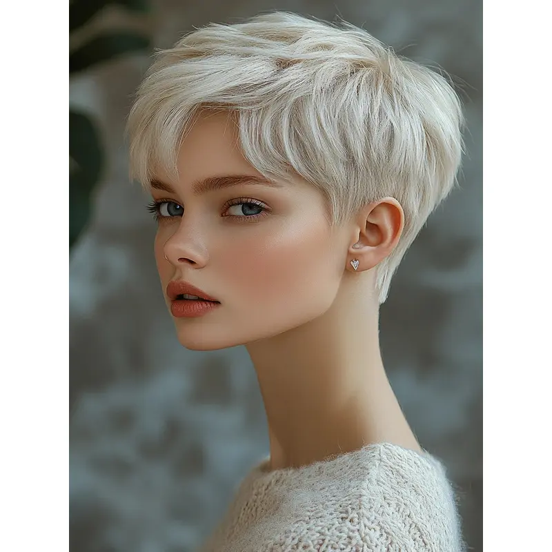 Short Hair Wig Platinum Blonde Synthetic Monofilament Boycuts Straight 6" Wigs