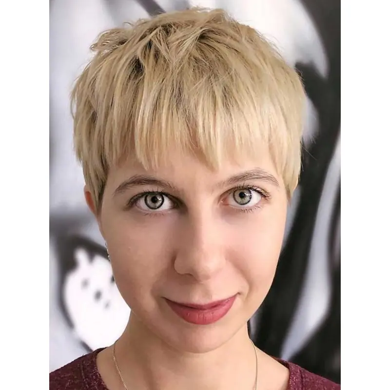 Short Remy Human Hair Wigs Lace Front 4" With Bangs Wigs