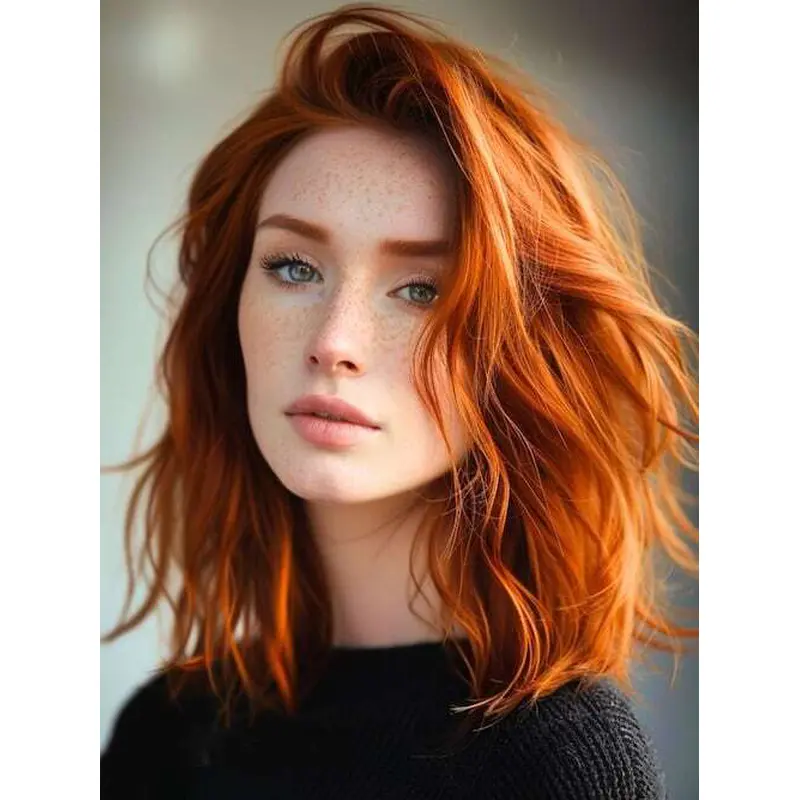 Wigs Medium Length Wavy Monofilament Without Bangs 12" Remy Human Hair Copper Wigs