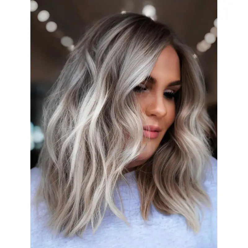Wigs Shoulder Length Lace Front Without Bangs Wigs Synthetic Wavy Wigs
