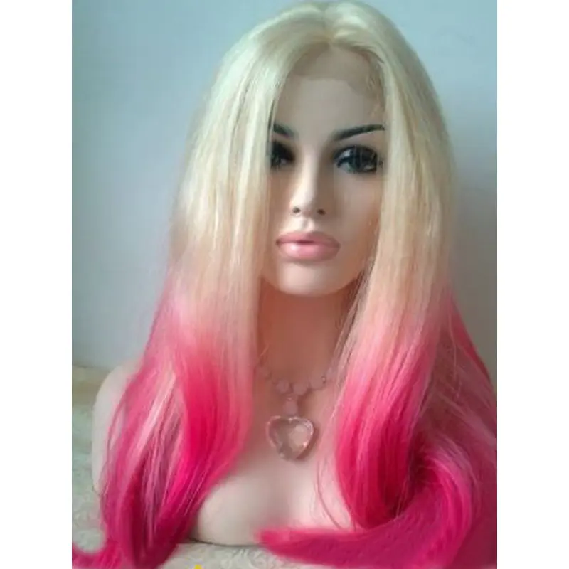 24 Inches Wavy Blonde to Pink Human Hair Ombre Wigs