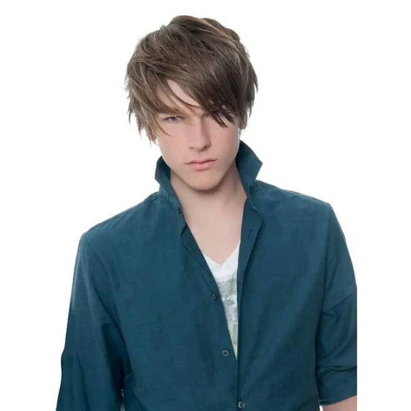 Brown Straight Remy Human Hair Natural Men Wigs