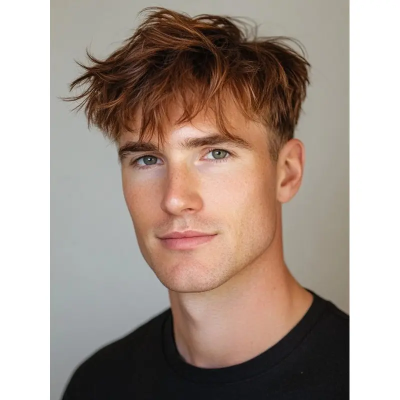 Mens Lace Wig Synthetic Wavy Copper Cropped Wigs