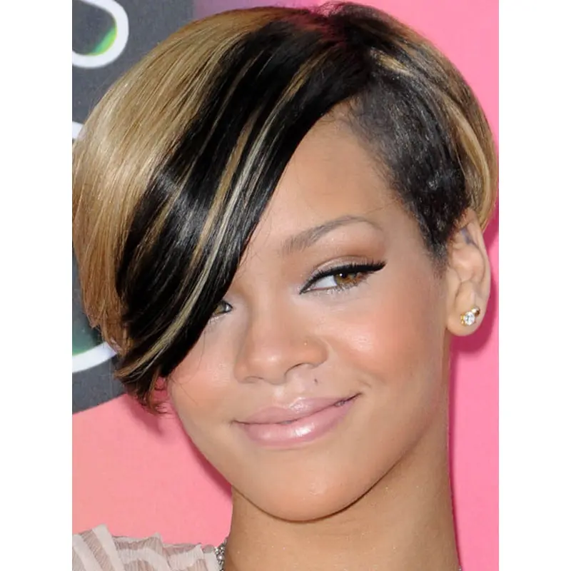 Rihanna Latest Trend Short Straight Full Lace Boy Cut Human Hair Wig with Bangs