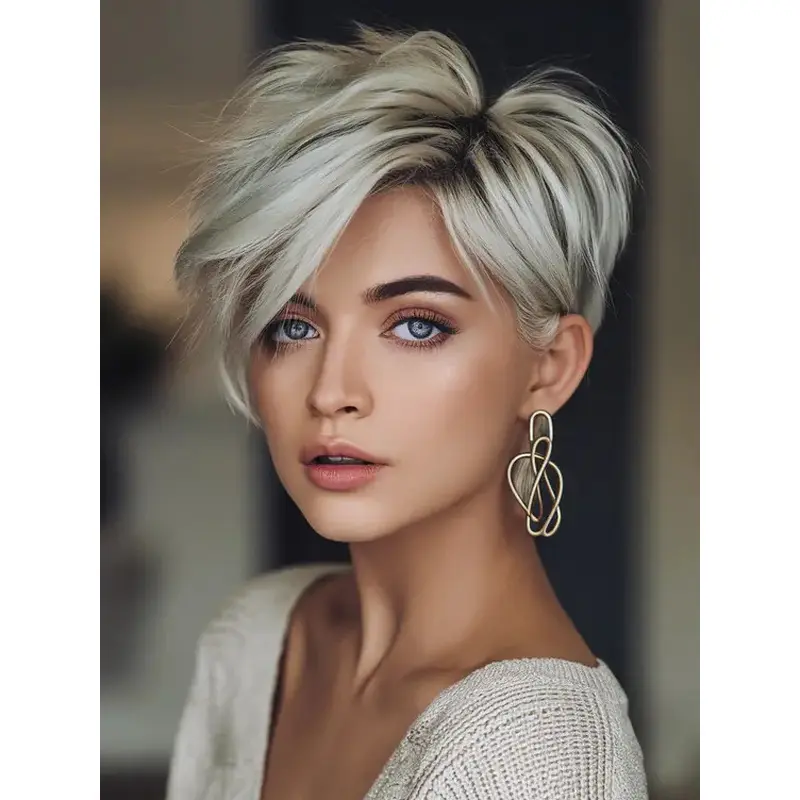 Short Lace Wigs Straight 6" Synthetic Platinum Blonde Boycuts Wigs