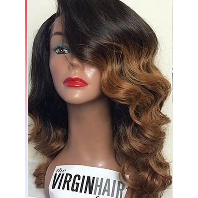 Suitable 22 Inch long Wavy Style Lace Front 100% Remy Hair Ombre Wigs