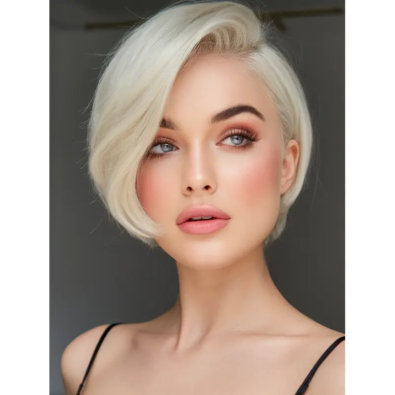 Ladies Wigs Short Styles 8" Bobs Platinum Blonde Monofilament Synthetic Straight Wigs