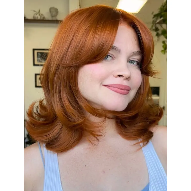 Medium Length Wig Styles 12" wavy Synthetic Copper Wigs