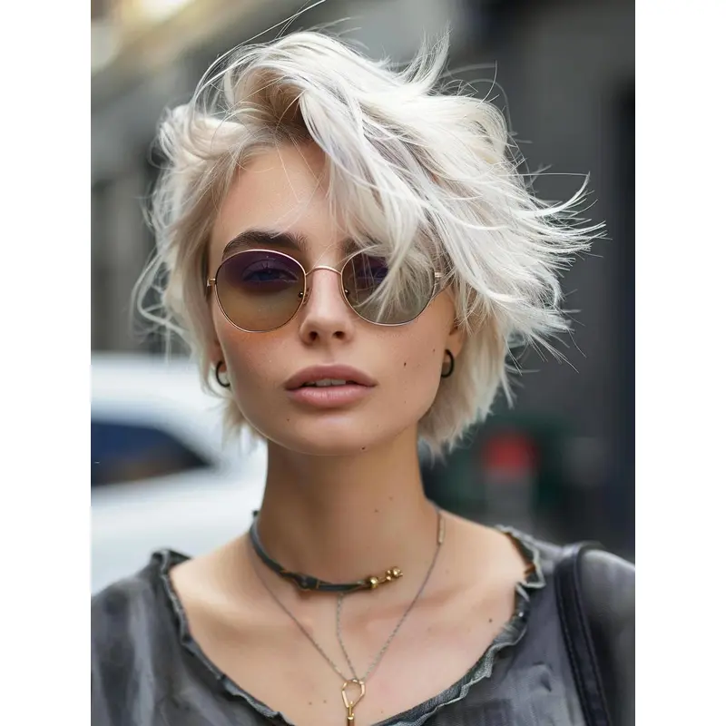 Short Hair Wig Styles Platinum Blonde Synthetic 8" Straight Lace Front Bobs Wigs