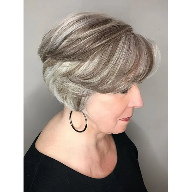 Short Lace Front 6" Grey Bob Hairstyle Wigs