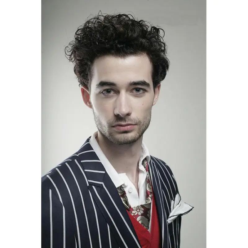 Soft Black Curly Short Men Wigs