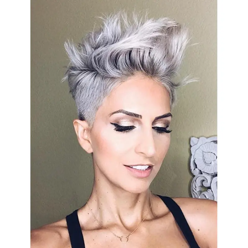 Straight 6" Boycuts Grey Monofilament Wig