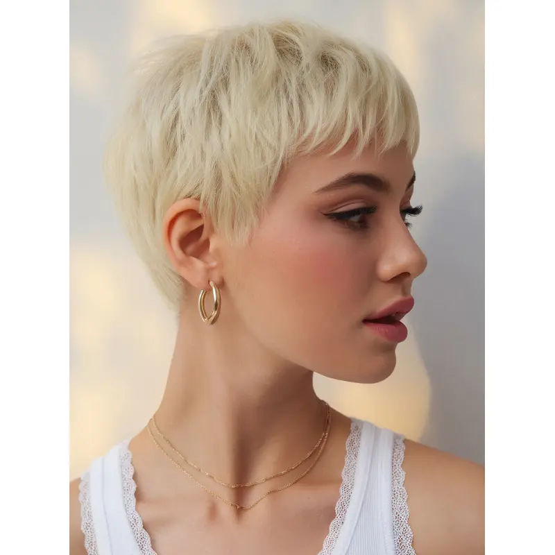Wigs For Short Hair Monofilament Boycuts Synthetic 6" Platinum Blonde Wigs