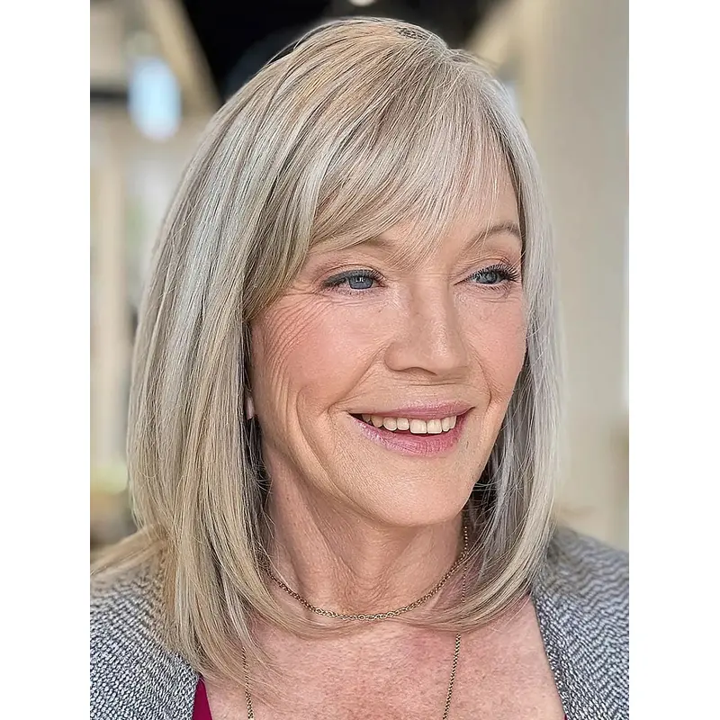 Bob Wig Hairstyles Platinum Blonde Straight 14" Lace Front Shoulder Length Wigs