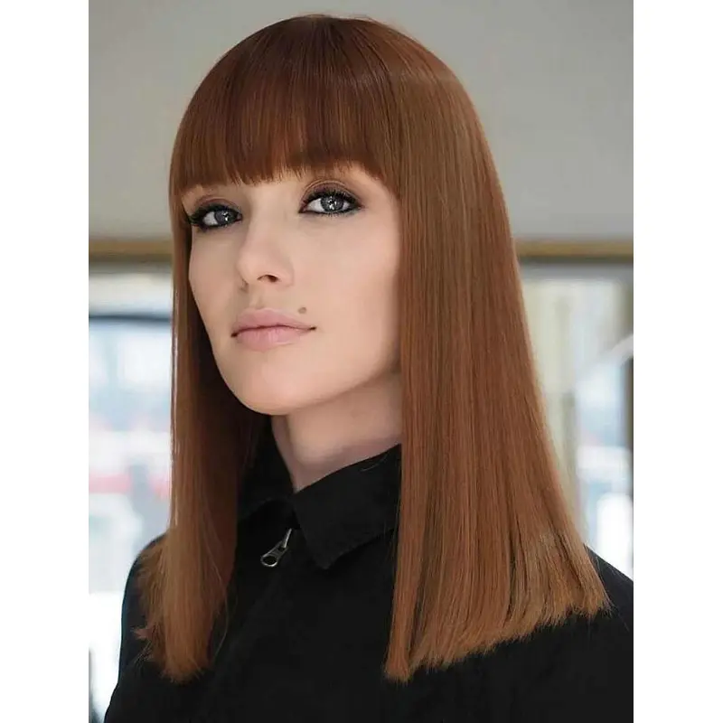 Long Wigs With Bangs Straight Synthetic Wigs Blunt Wigs Lace Front Wigs