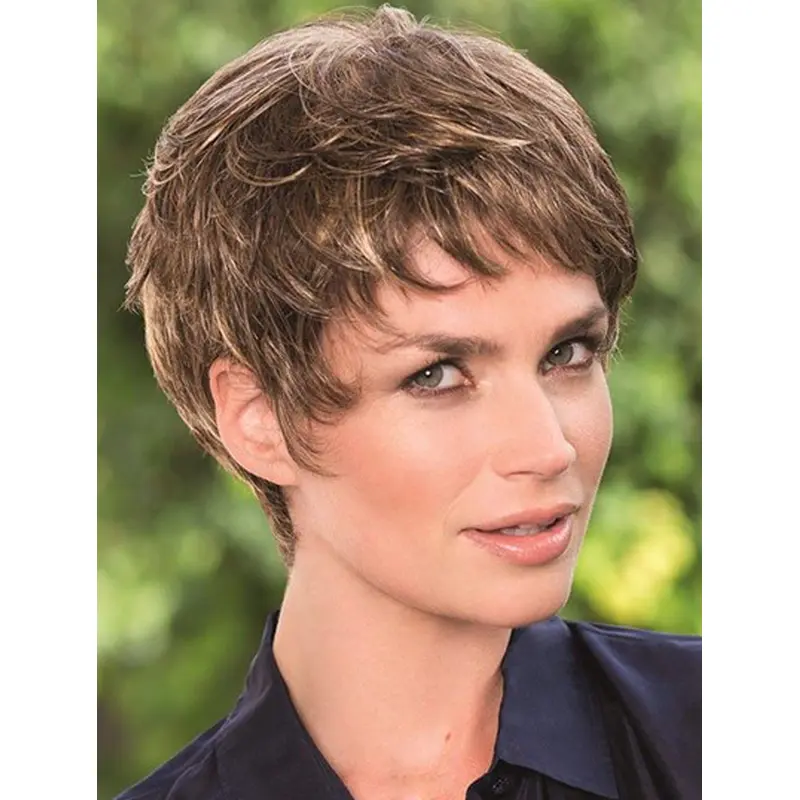 Monofilament Pleasing Boycuts Wavy Short Wigs