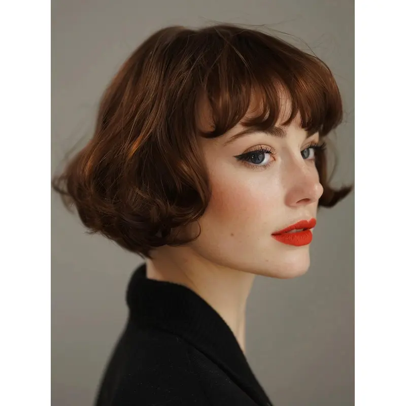 Short Bob Wigs Monofilament With Bangs 8" Wavy Wigs