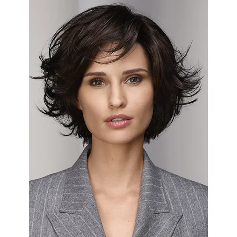 10" Wavy Monofilament Brown Synthetic Chin Length Bob Wig