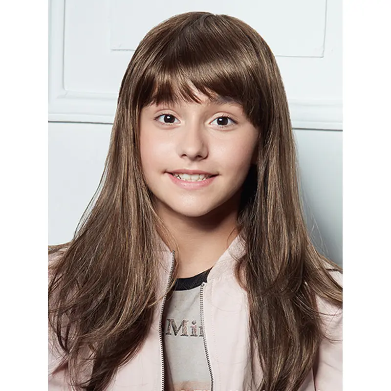 18" Long Straight Capless Brown Synthetic Children Wig