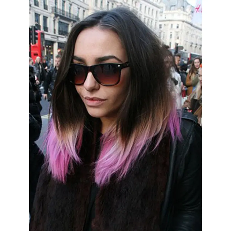 20 Inches Straight Black to Pink Human Hair Ombre Wigs 