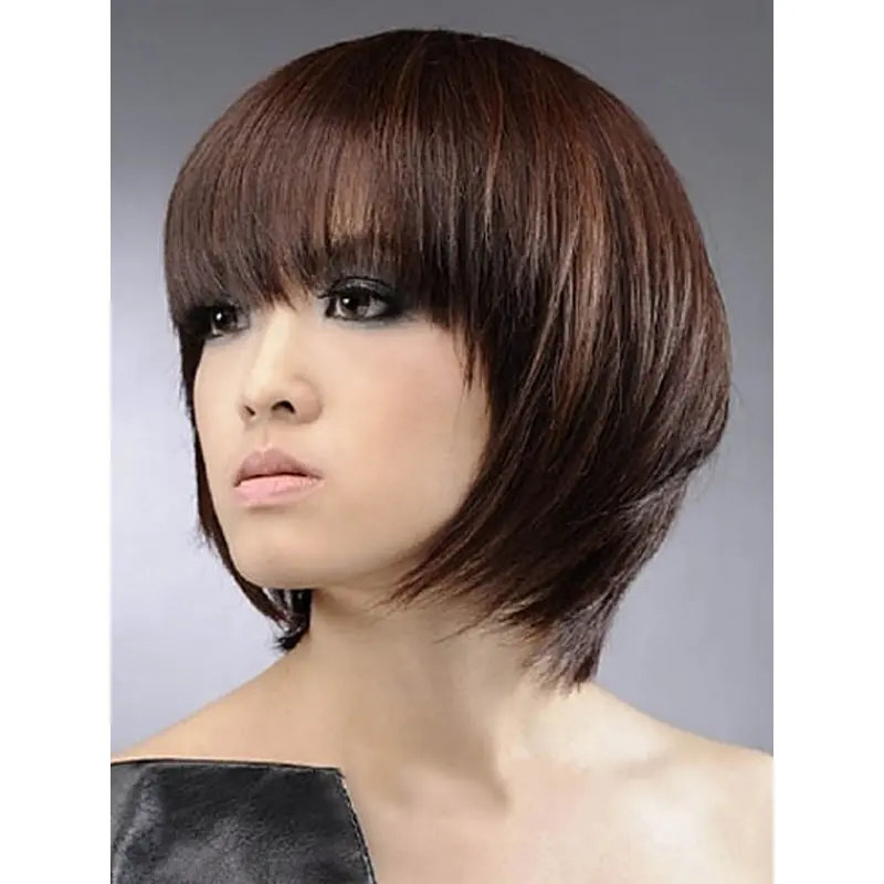 Convenient Auburn Straight Chin Length Human Hair Wigs