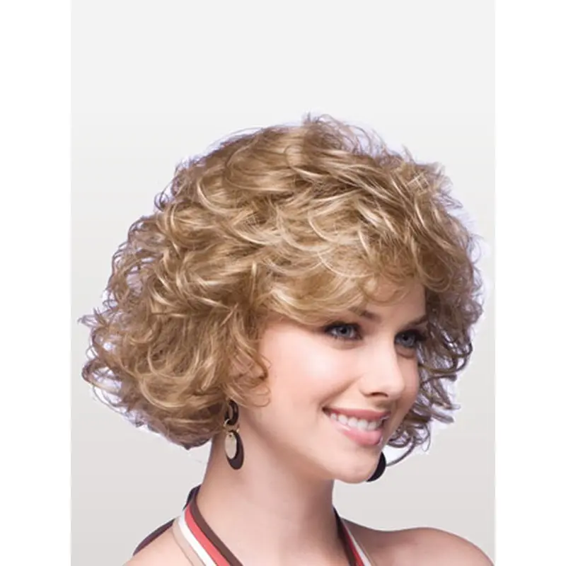 Designed Blonde Curly Chin Length Classic Wigs