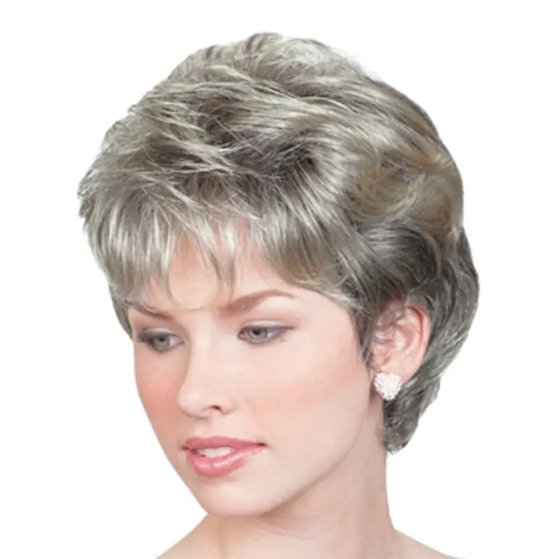 Flexibility Wavy Chin Length Synthetic Grey Wigs