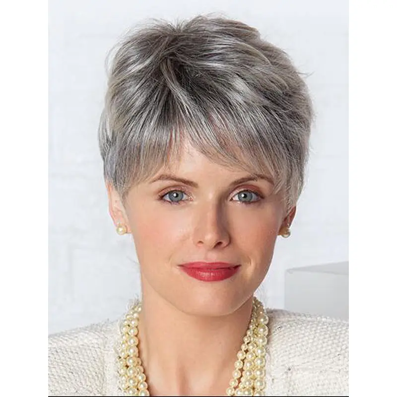 New Short Straight 4" Grey Wigs