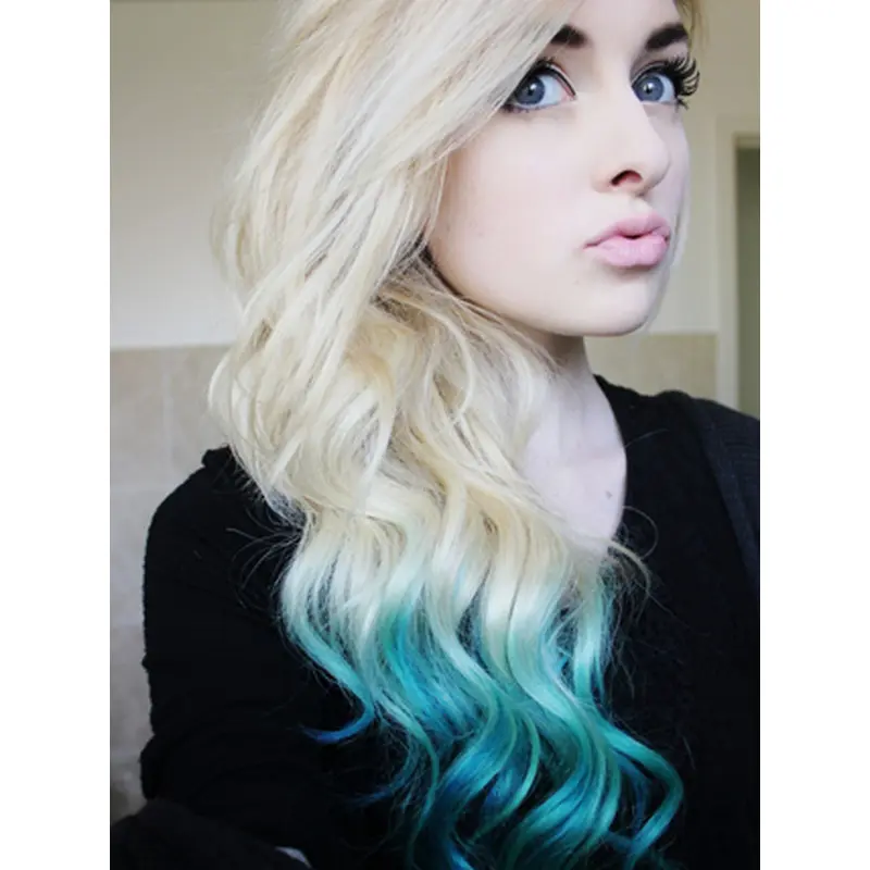 Wavy Blonde to Blue Human Hair Ombre Wigs
