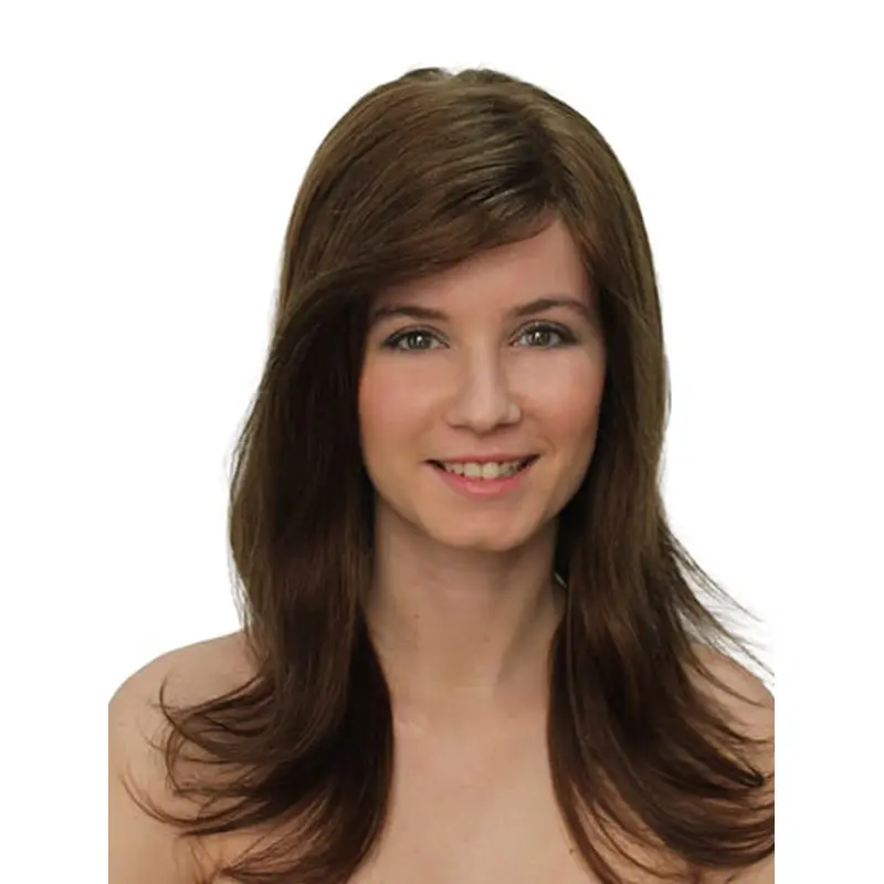 100% Hand-tied Brown 16" Straight Long Without Bangs Buy Human Hair Wigs