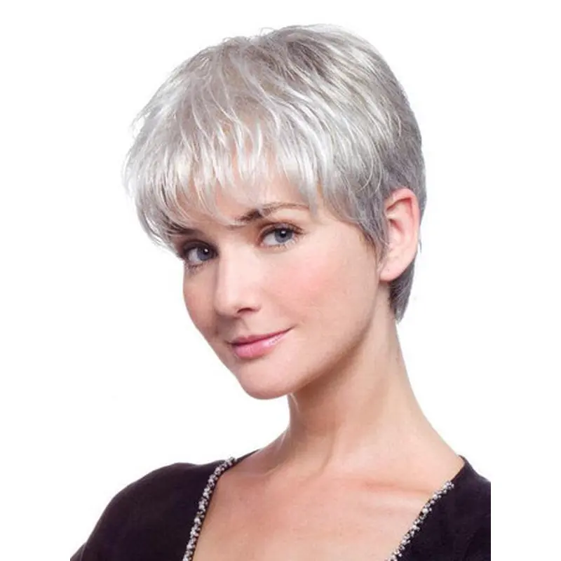 Comfortable Lace Front Short Synthetic Grey Wigs