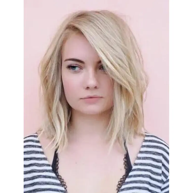 Ladies Wigs Lace Front Straight Platinum Blonde Layered Side-Parted Lob Wigs