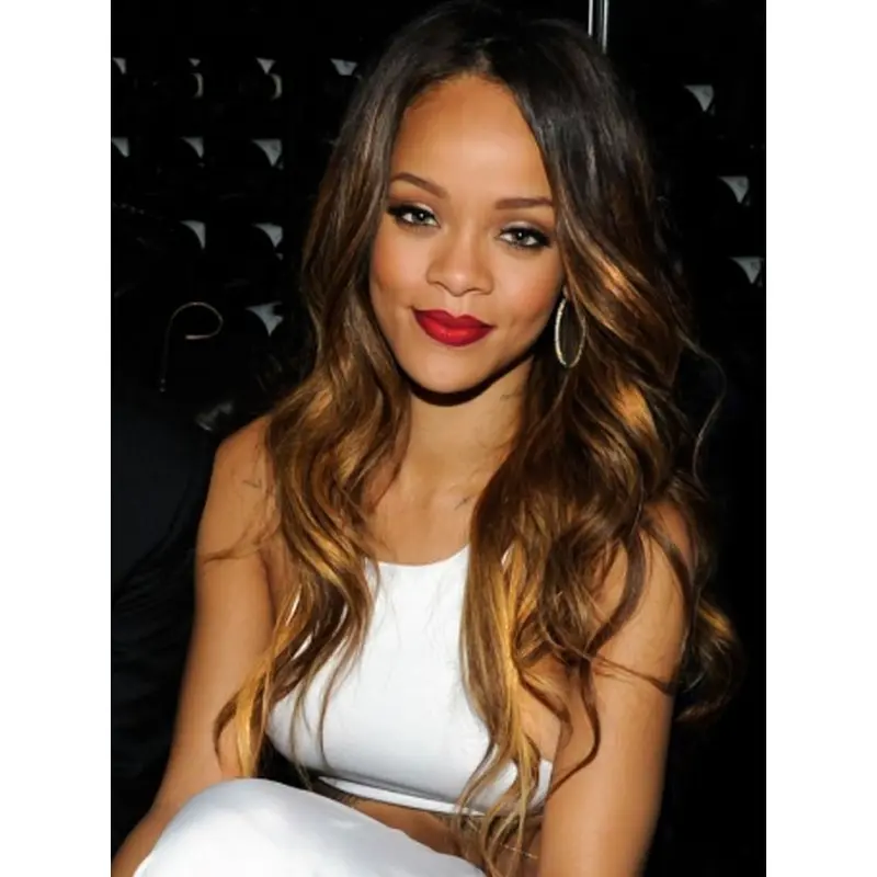 Rihanna Elegant and Brief Long Layered Body-wave Lace Human Hair Wig 22 Inches