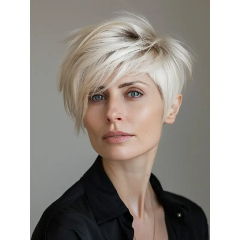 Short Real Hair Wigs Platinum Blonde Bobs Straight 6" Monofilament Wigs