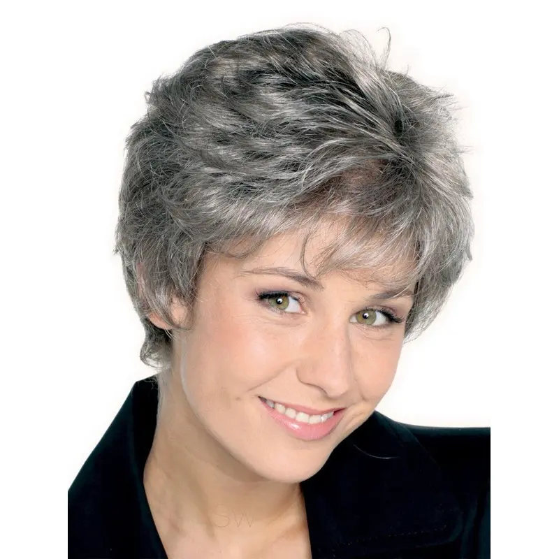 Sleek Straight Short Synthetic Grey Wigs