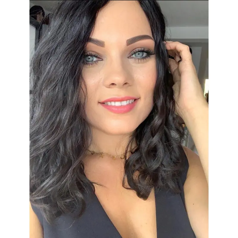 Wavy Monofilament Black Remy Human Hair Sleek Long Wigs